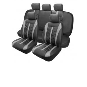 כיסוי מושבים - סט 11 חלקים אפור שחור - דגם קרבון טרומן